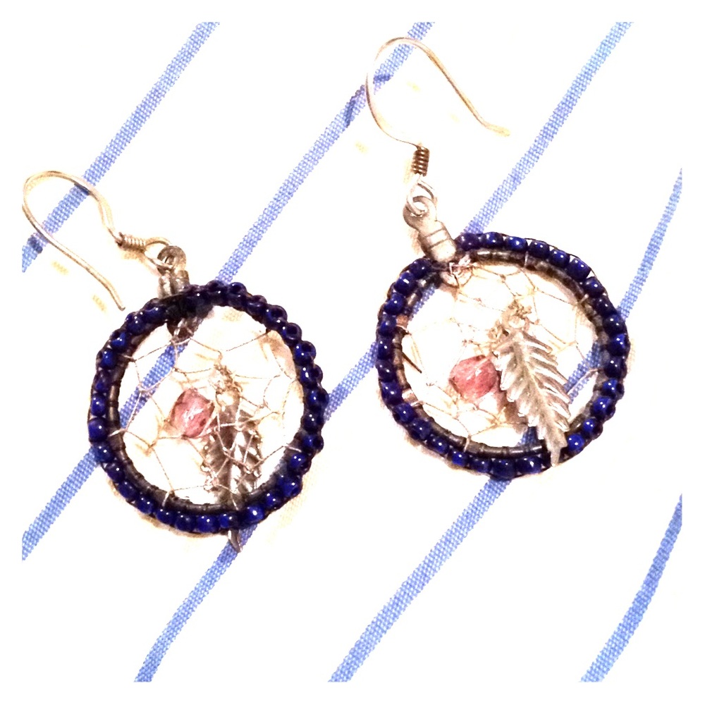 Navy Blue Glass Dream Catcher Earrings
